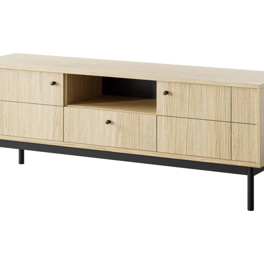 Szafka RTV dąb linea, nóżki czarne drewno, szerokość 153 cm