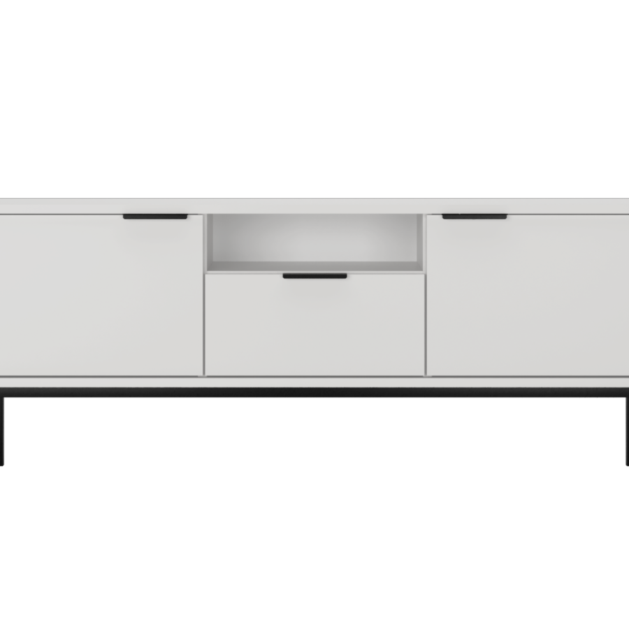 Szafka RTV 135 cm biała czarny stelaż nowoczesna Austin