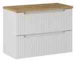 Szafka łazienkowa biała wisząca 80 cm z blatem Dąb Coast Evoke – 2 szuflady