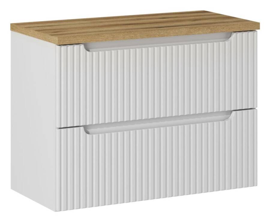 Szafka łazienkowa biała wisząca 80 cm z blatem Dąb Coast Evoke – 2 szuflady 1