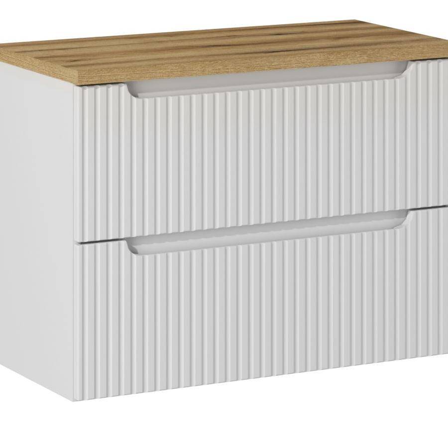 Szafka łazienkowa biała wisząca 80 cm z blatem Dąb Coast Evoke – 2 szuflady