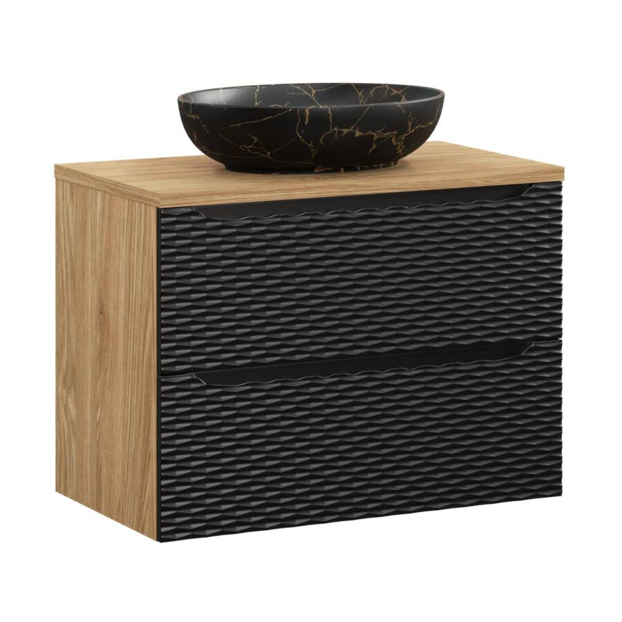 Szafka łazienkowa 80 cm czarny mat z umywalką czarno-złotą