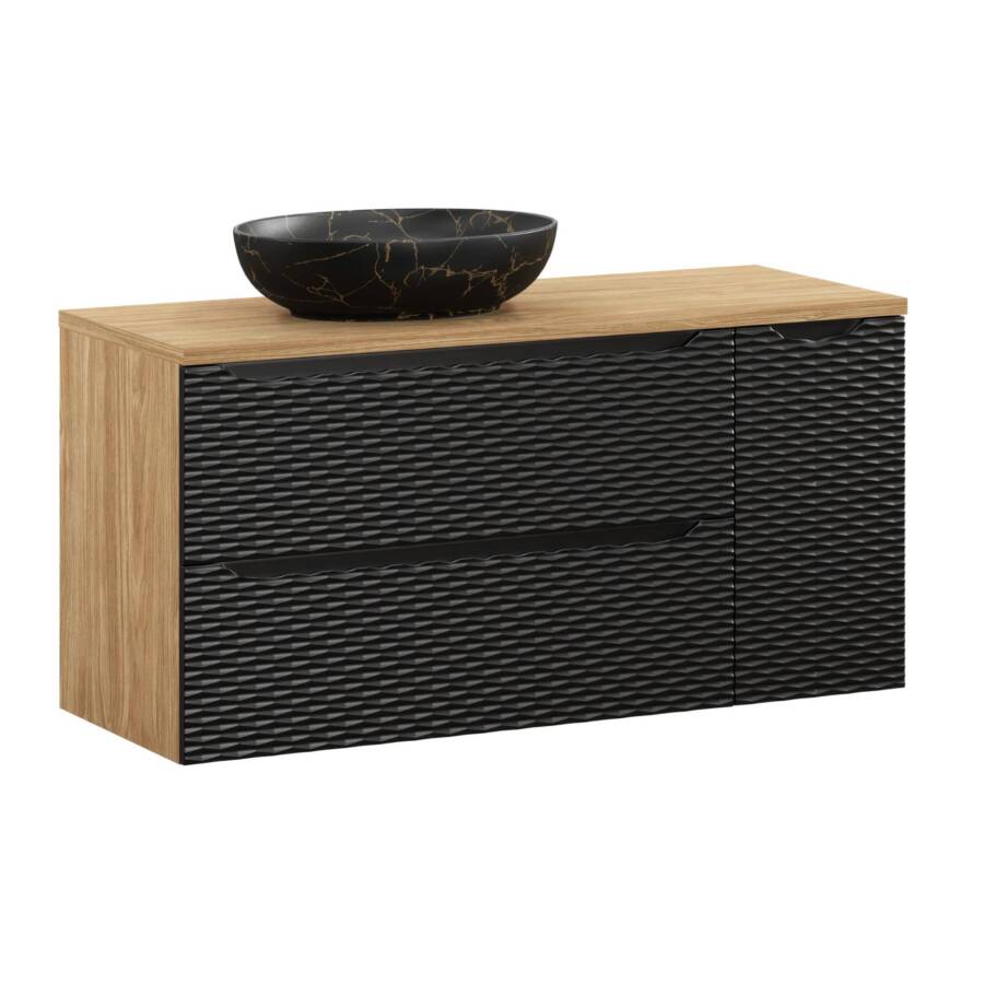 Nowoczesna szafka łazienkowa 120 cm czarny mat z umywalką złotą