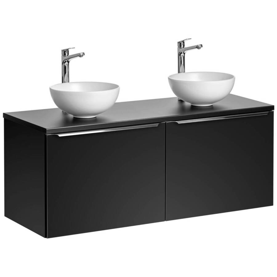Szafka łazienkowa 120 cm czarna 2x60 z umywalkami nablatowymi
