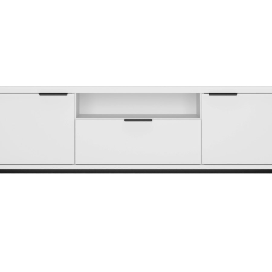 Szafka RTV 175 cm biała czarny stelaż nowoczesna Austin