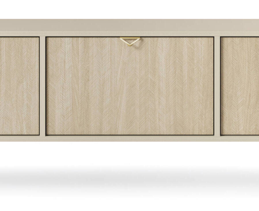 Nowoczesna szafka RTV Piaskowy Beż, 158x38x52 cm, elegancki design do salonu