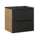 Szafka łazienkowa 60 cm z umywalką 61 cm – czarny mat + dąb