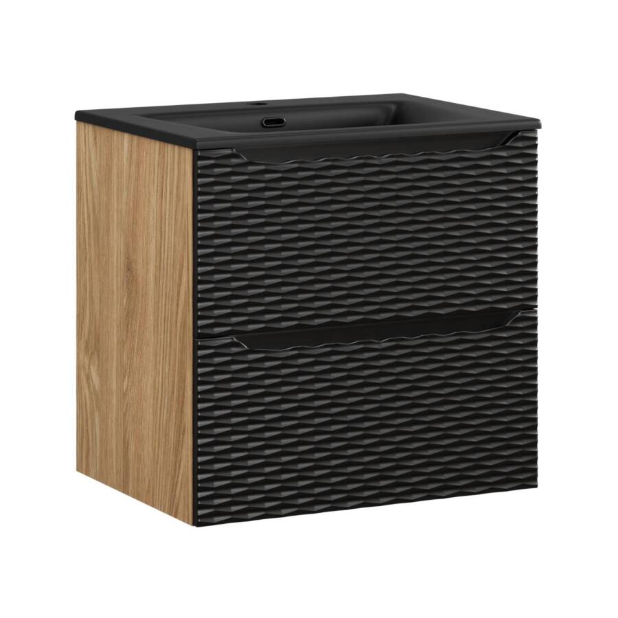 Szafka łazienkowa 60 cm z umywalką 61 cm – czarny mat + dąb