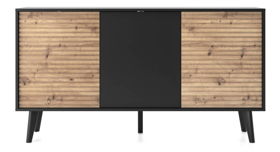 Nowoczesna Komoda Czarna z Frontami MDF 154x39x83 cm do Salonu 1