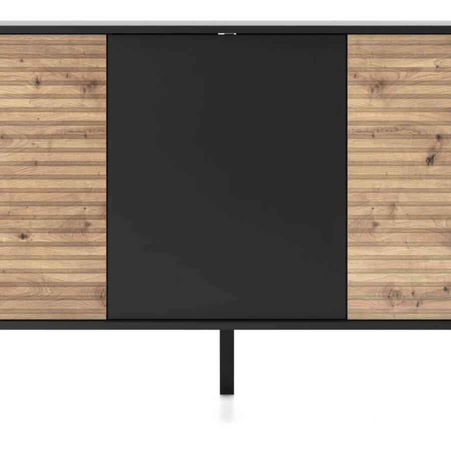 Nowoczesna Komoda Czarna z Frontami MDF 154x39x83 cm do Salonu