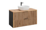 Szafka łazienkowa 100cm z umywalką nablatową lamele dąb wotan