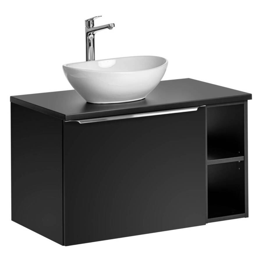 Zestaw łazienkowy czarny mat 80 cm z umywalką nablatową 40 cm