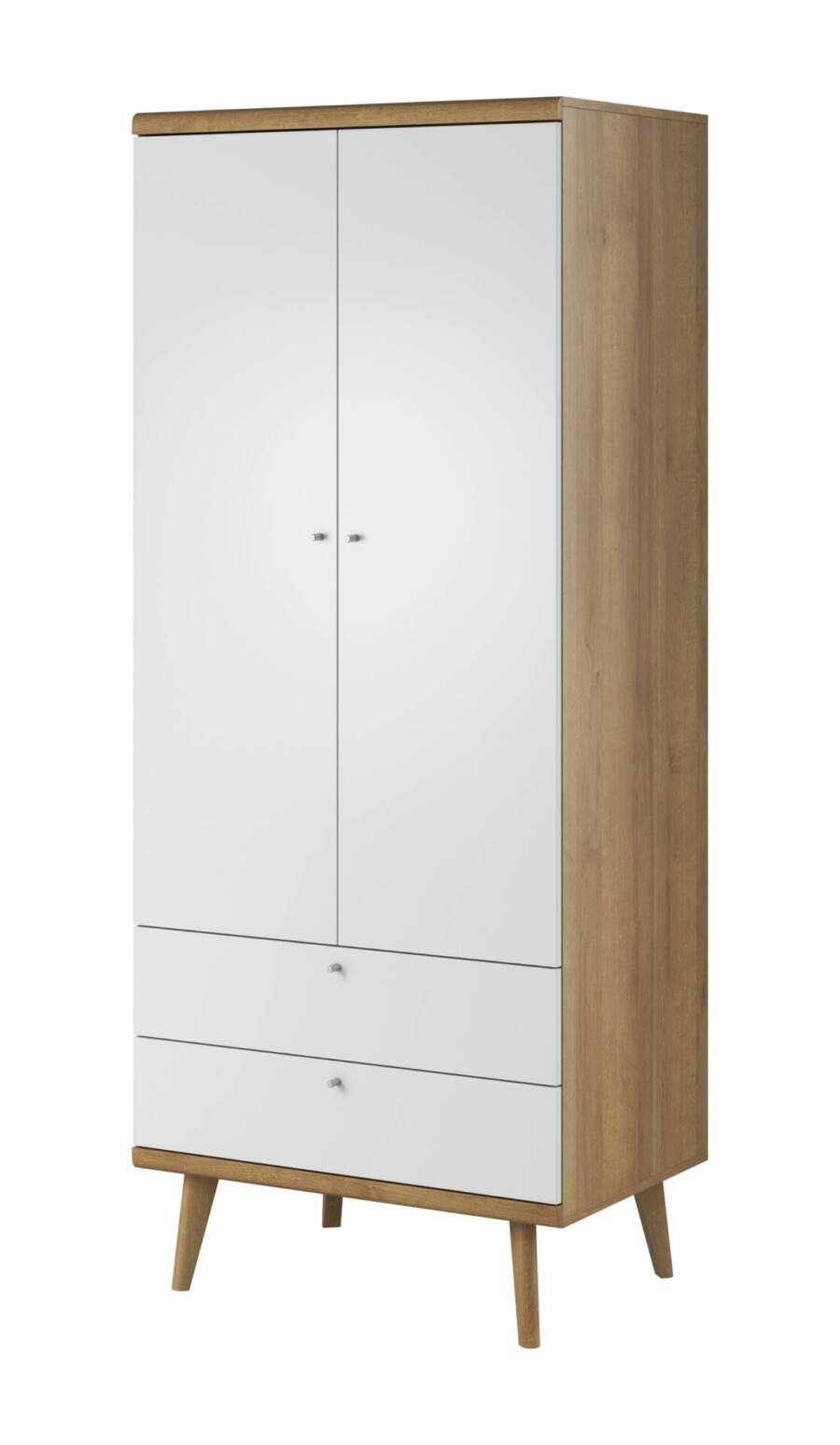 Szafa garderoba 197cm biały mat dąb riviera 2 drzwi + 2 szuflady 1