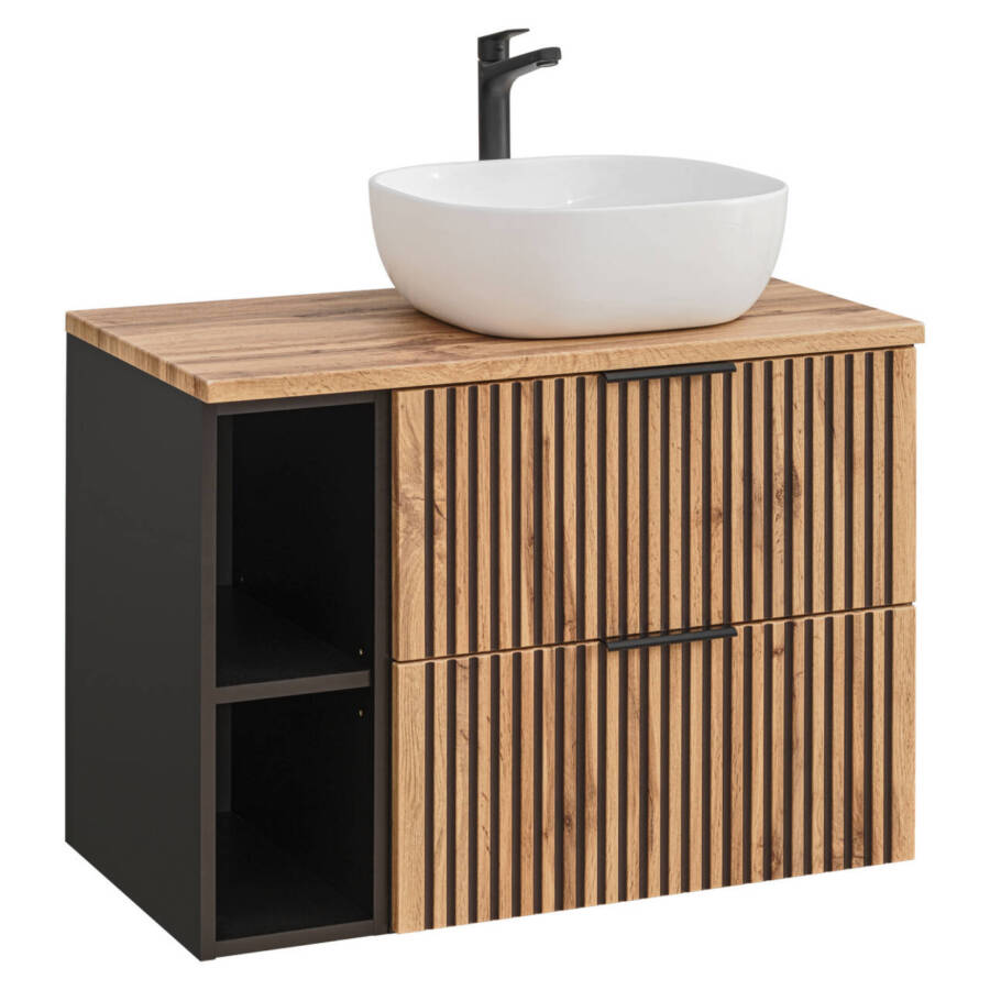 Szafka łazienkowa 80cm z umywalką nablatową lamele dąb wotan