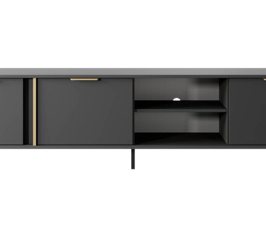 Szafka RTV Antracyt ze Złotymi Uchwyty 203x53x39 cm Nowoczesna
