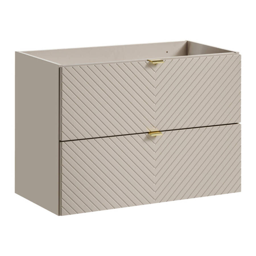 Szafka pod umywalkę 80 cm 2-szufladowa – kaszmirowy mat, frez w jodełkę