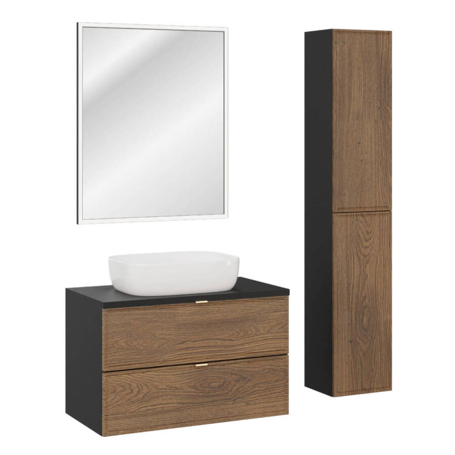 Zestaw łazienkowy umywalka 50cm szafka 80cm blat lustro LED słupek