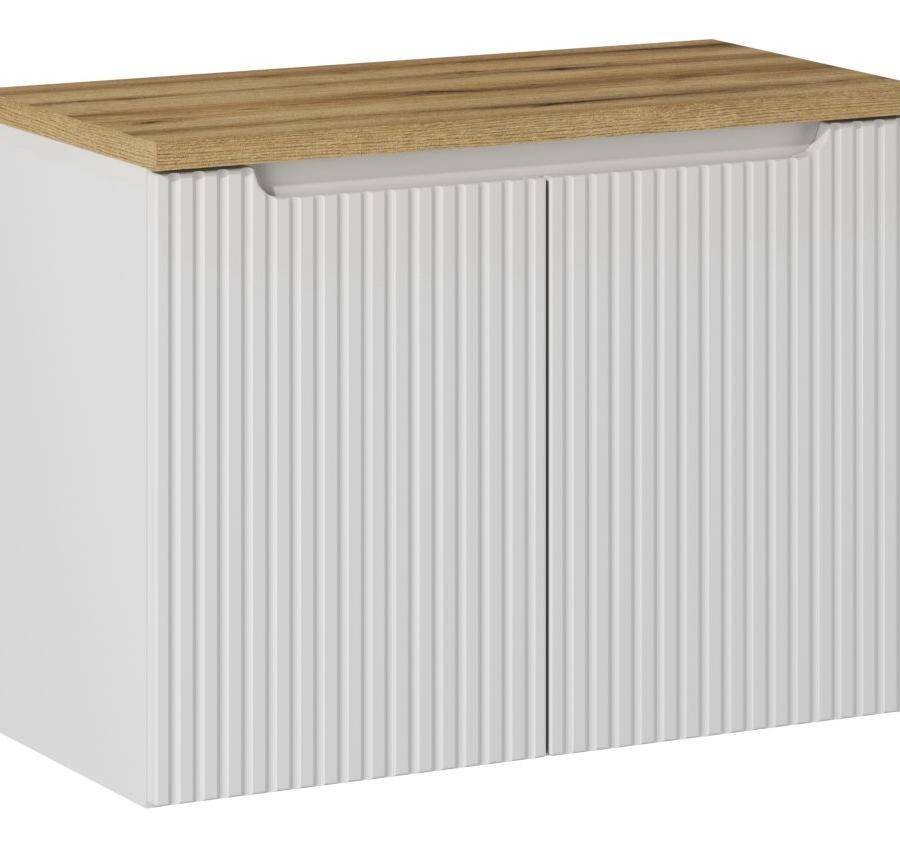 Szafka łazienkowa pod blat 80 cm biała ryflowana z blatem dąb
