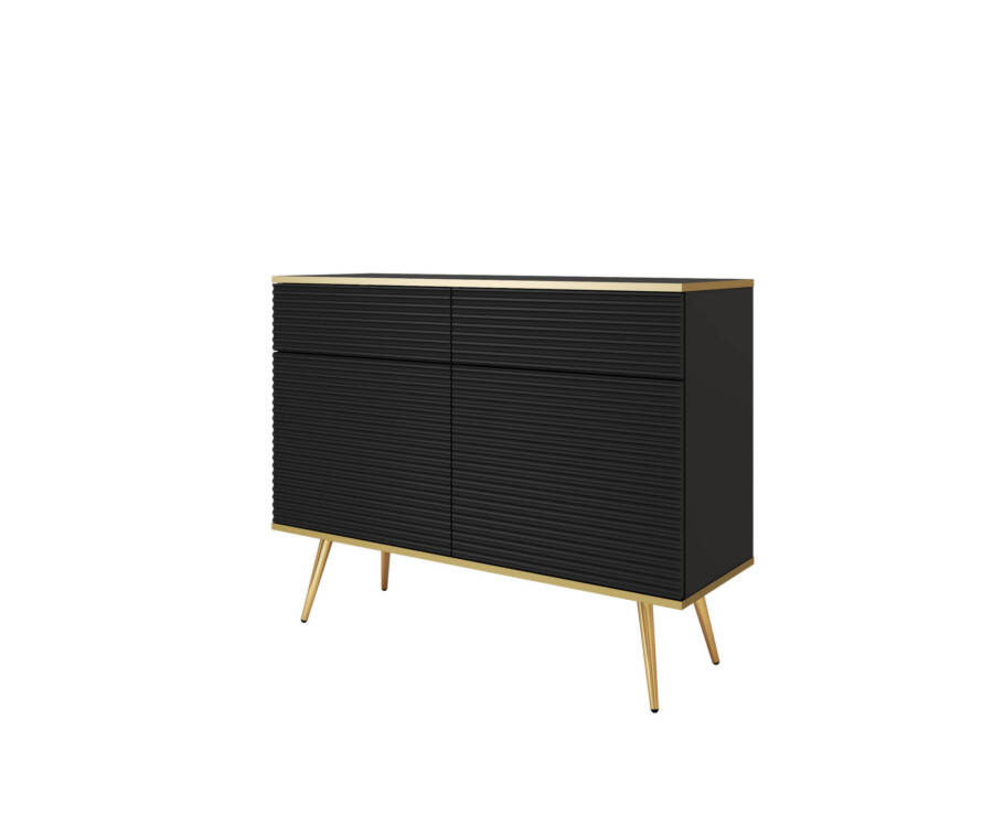Komoda ryflowana MDF 107 cm czarna złote nogi luksusowy styl 1