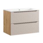 Szafka łazienkowa 80 cm z umywalką ceramiczną 81 cm – dąb + frez beż