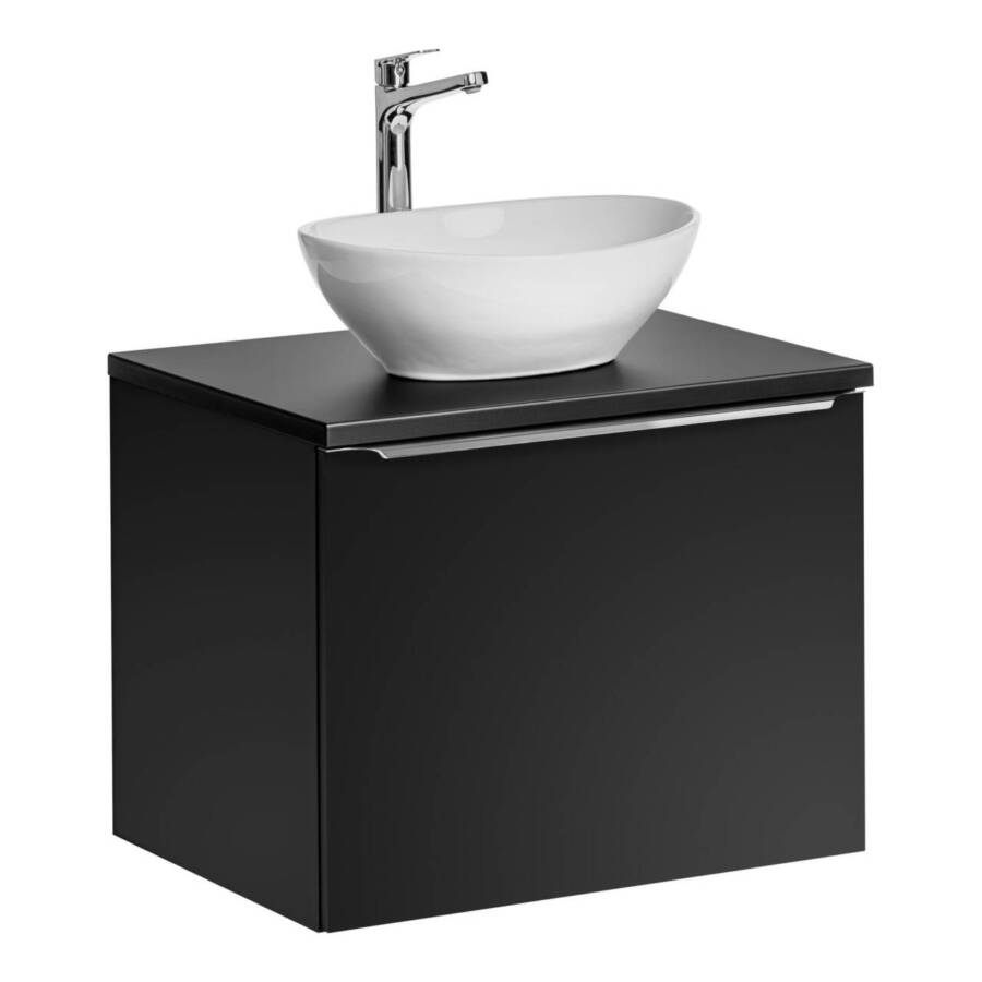 Szafka łazienkowa 60 cm czarna z umywalką nablatową i blatem