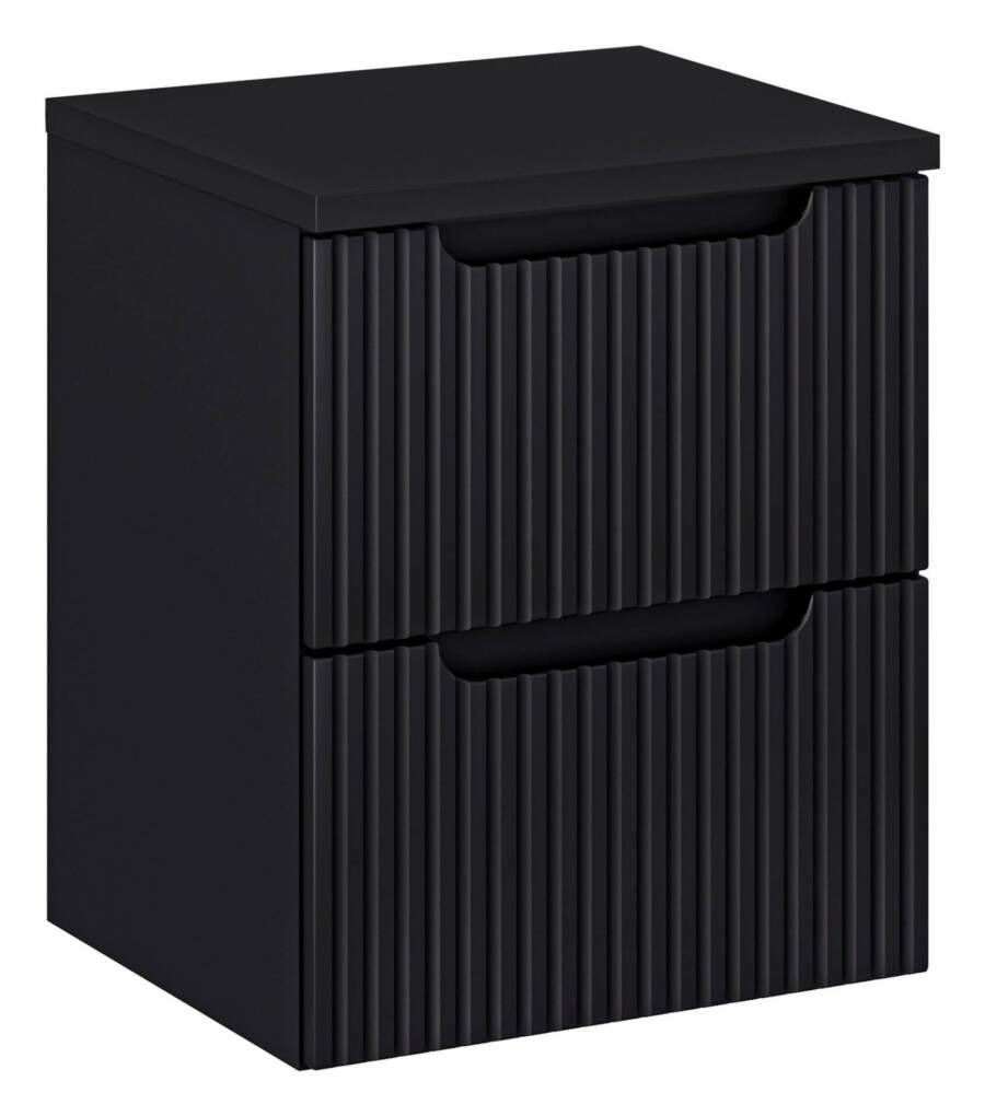 szafka łazienkowa 50 cm z blatem czarna matowa z ryflowanymi frontami MDF szafka łazienkowa 50 cm z blatem czarna matowa z ryflowanymi frontami MDF