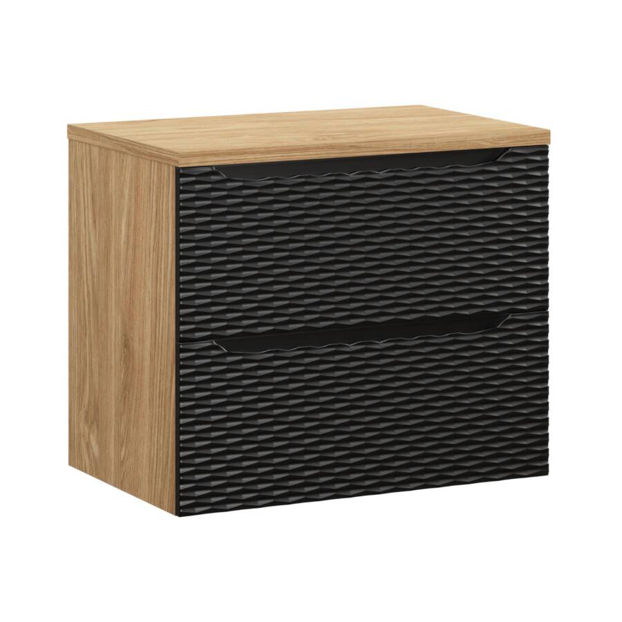 Szafka łazienkowa 70 cm czarny mat + blat dąb olejowany MDF