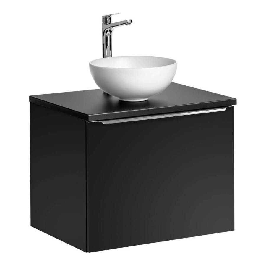 Szafka łazienkowa 60 cm czarna z umywalką nablatową białą matową