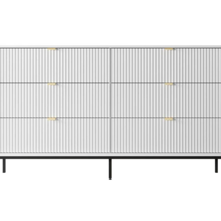 Elegancka biała komoda z czarnym stelażem i szufladami 154x39x91 cm nowoczesna