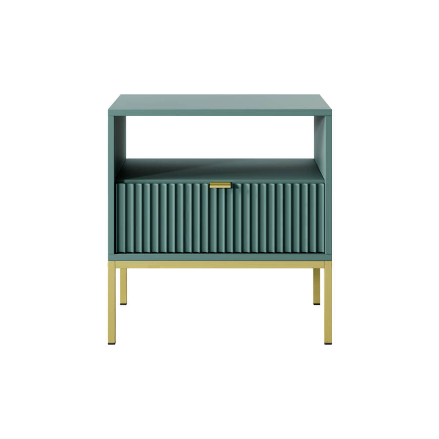 Szafka Nocna Butelkowa Zieleń ze Złotym Stelażem - 54x39x56 cm