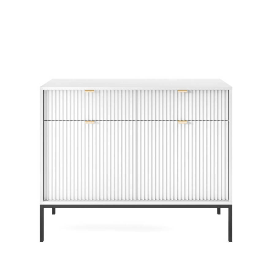 Stylowa biała komoda z czarnym stelażem 104x39x83 cm do salonu