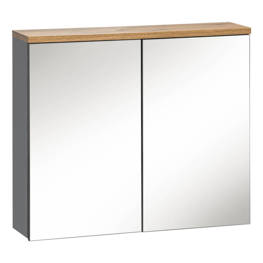 Szafka łazienkowa z lustrem szary połysk 60 cm 2 drzwi