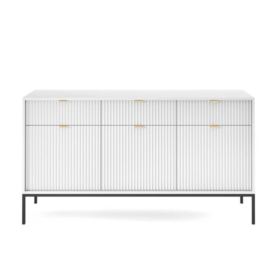 Duża biała komoda z czarnym stelażem 154x39x83 cm nowoczesna do salonu