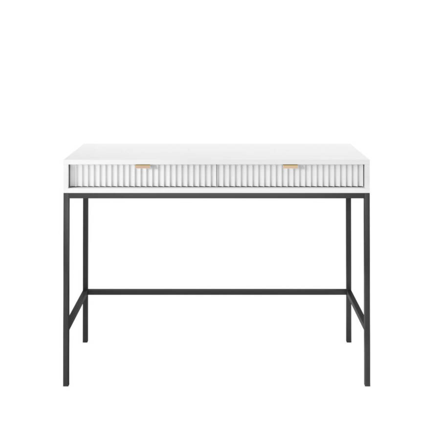 Nowoczesna biała toaletka z czarnym stelażem 104x50x77 cm do sypialni