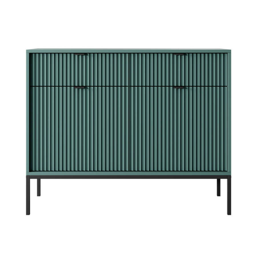 Stylowa komoda butelkowa zieleń z czarnym stelażem 104x39x83 cm nowoczesna