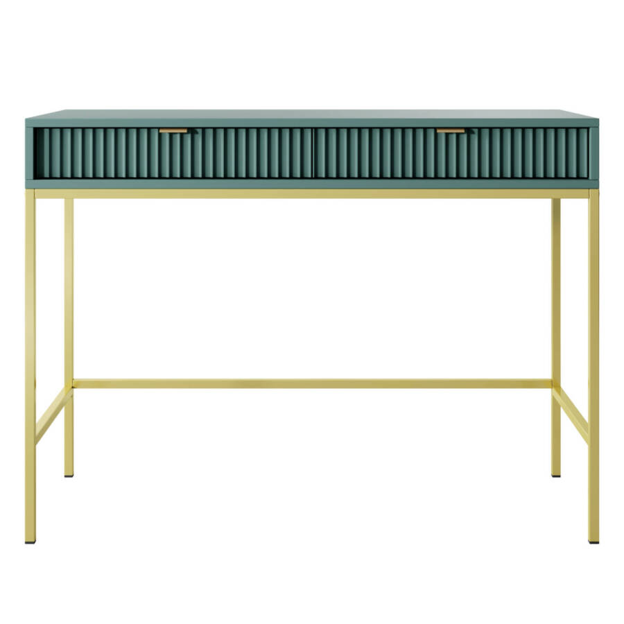 Nowoczesna toaletka butelkowa zieleń ze złotym stelażem 104x50x77 cm