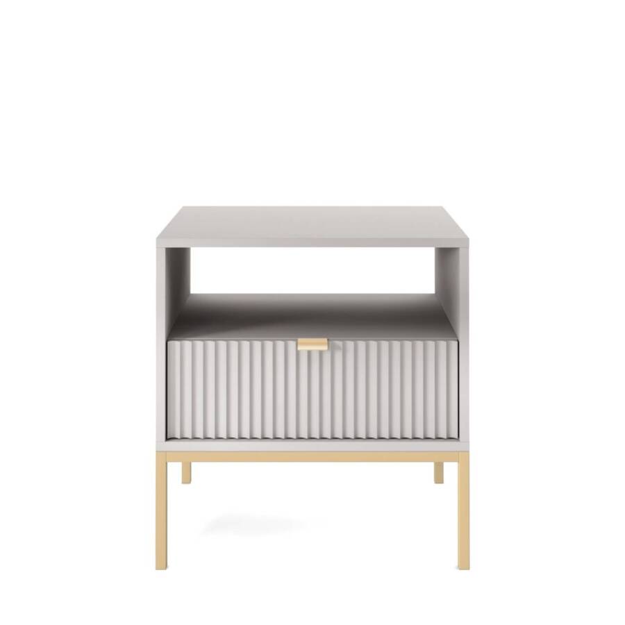 Szara Szafka Nocna ze Złotym Stelażem - 54x39x56 cm