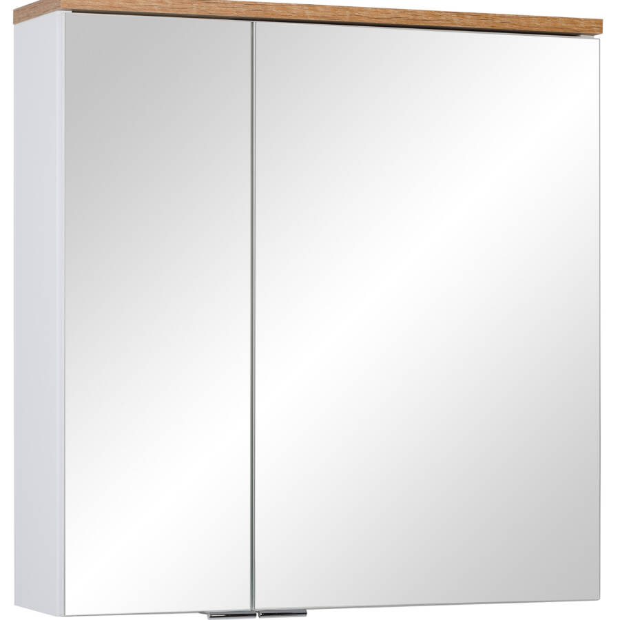 Szafka lustrzana 60 cm z półkami i dekorem w kolorze drewna