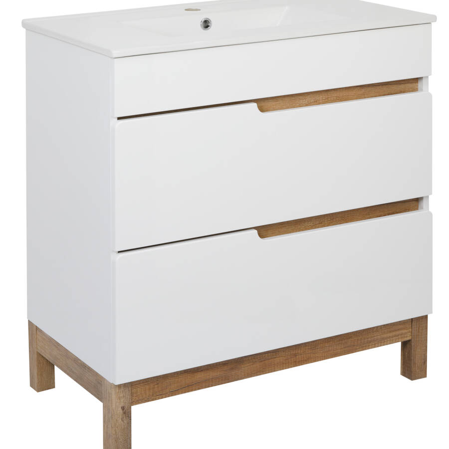 Szafka łazienkowa 80 cm biała połysk z dwiema szufladami i cichym domykaniem