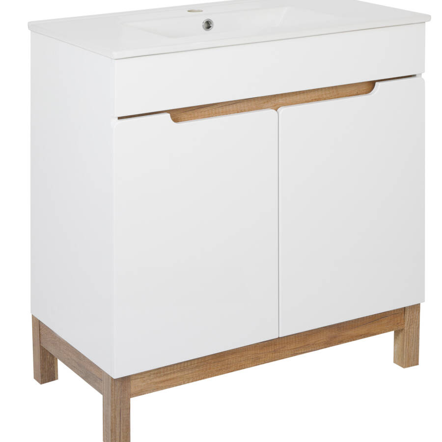 Szafka łazienkowa 80 cm biała połysk z dwojgiem drzwi i cichym domykaniem