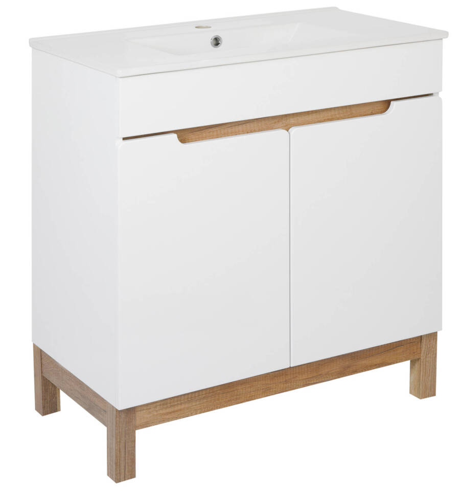 Szafka łazienkowa 80 cm biała połysk z dwojgiem drzwi i cichym domykaniem 1