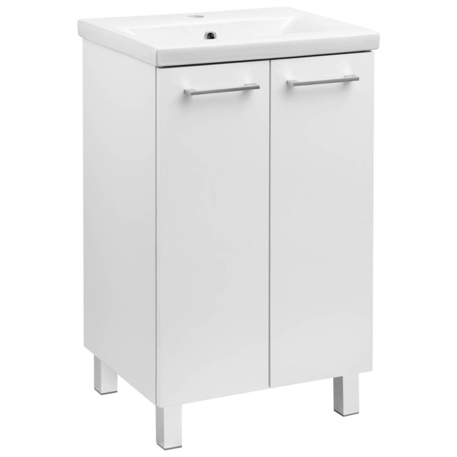 Zestaw łazienkowy 50 cm biały połysk z umywalką i szafką na nogach