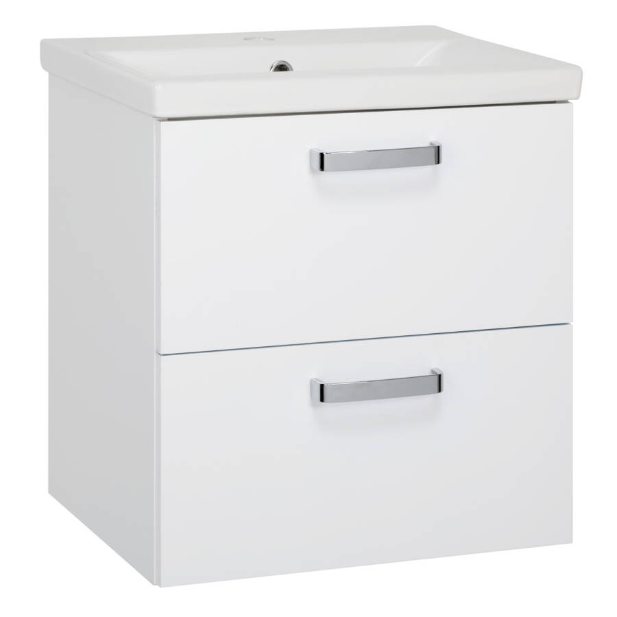 Zestaw łazienkowy 50 cm biały połysk z umywalką i szafką z szufladami