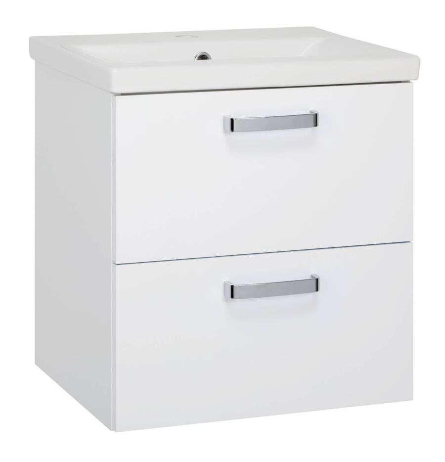 Zestaw łazienkowy 50 cm biały połysk z umywalką i szafką z szufladami 1