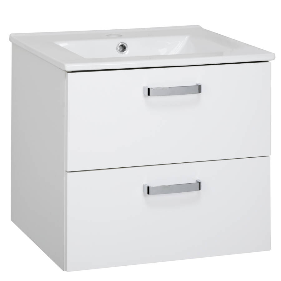 Zestaw łazienkowy 50 cm biały połysk z umywalką Asus i szafką z szufladami