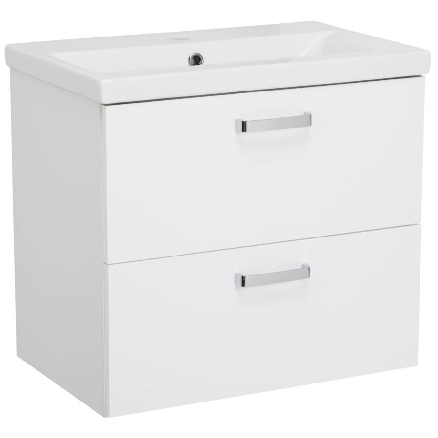 Zestaw łazienkowy 60 cm biały połysk z umywalką i szafką z szufladami