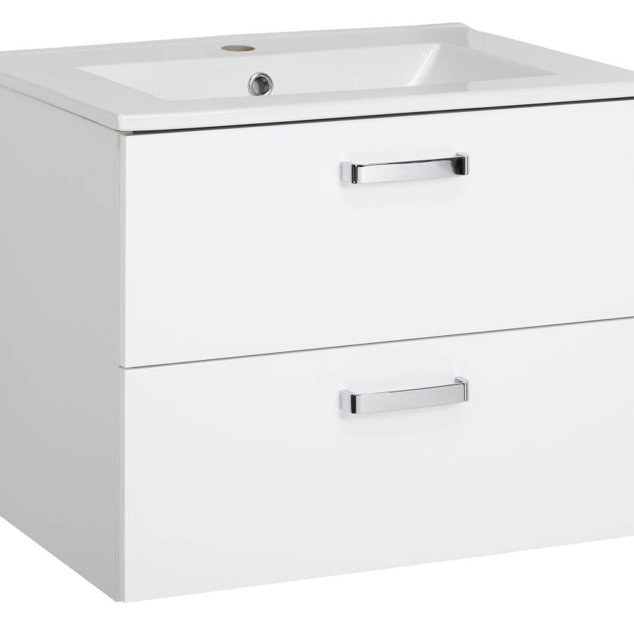 Zestaw łazienkowy 60 cm biały połysk z umywalką Asus i szafką z szufladami