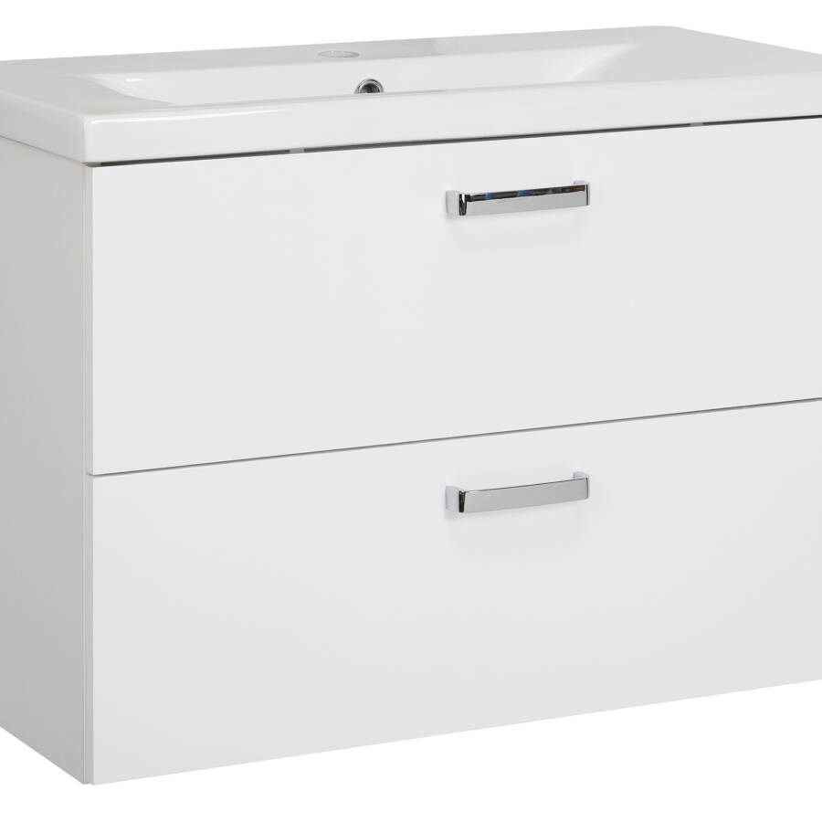 Zestaw łazienkowy 80 cm biały połysk z umywalką i szafką z szufladami