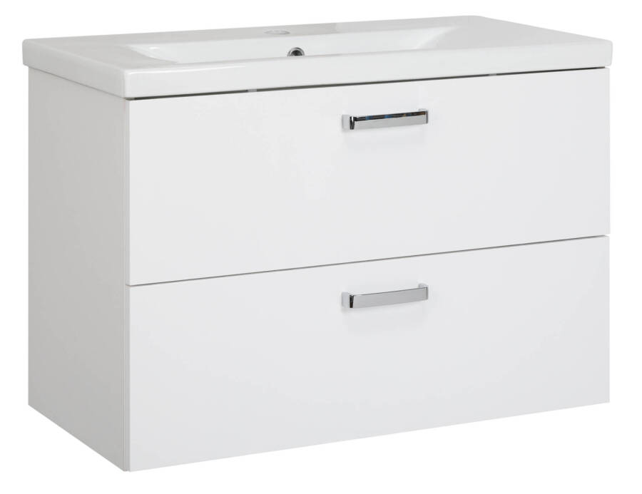 Zestaw łazienkowy 80 cm biały połysk z umywalką i szafką z szufladami 1