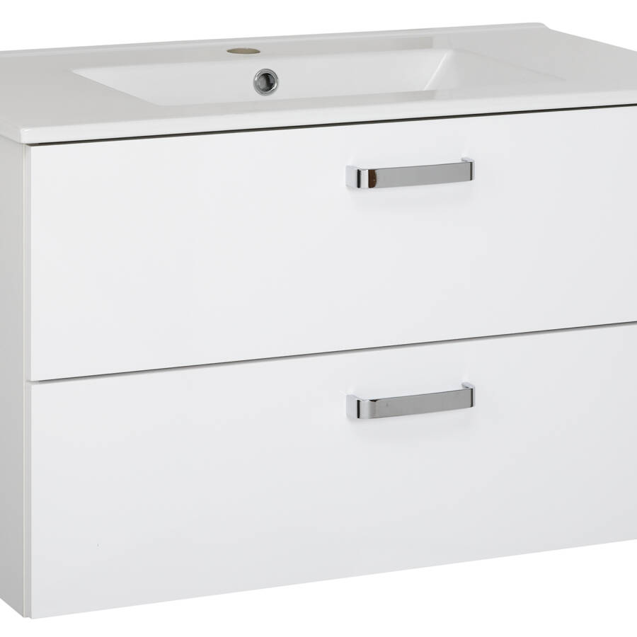 Zestaw łazienkowy 80 cm biały połysk z umywalką Asus i szafką z szufladami
